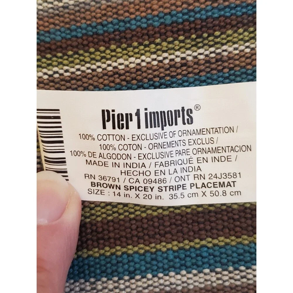 Pier 1 Imports Cotton Brown Spicy Stripe Beaded Placemats Set of 2 20